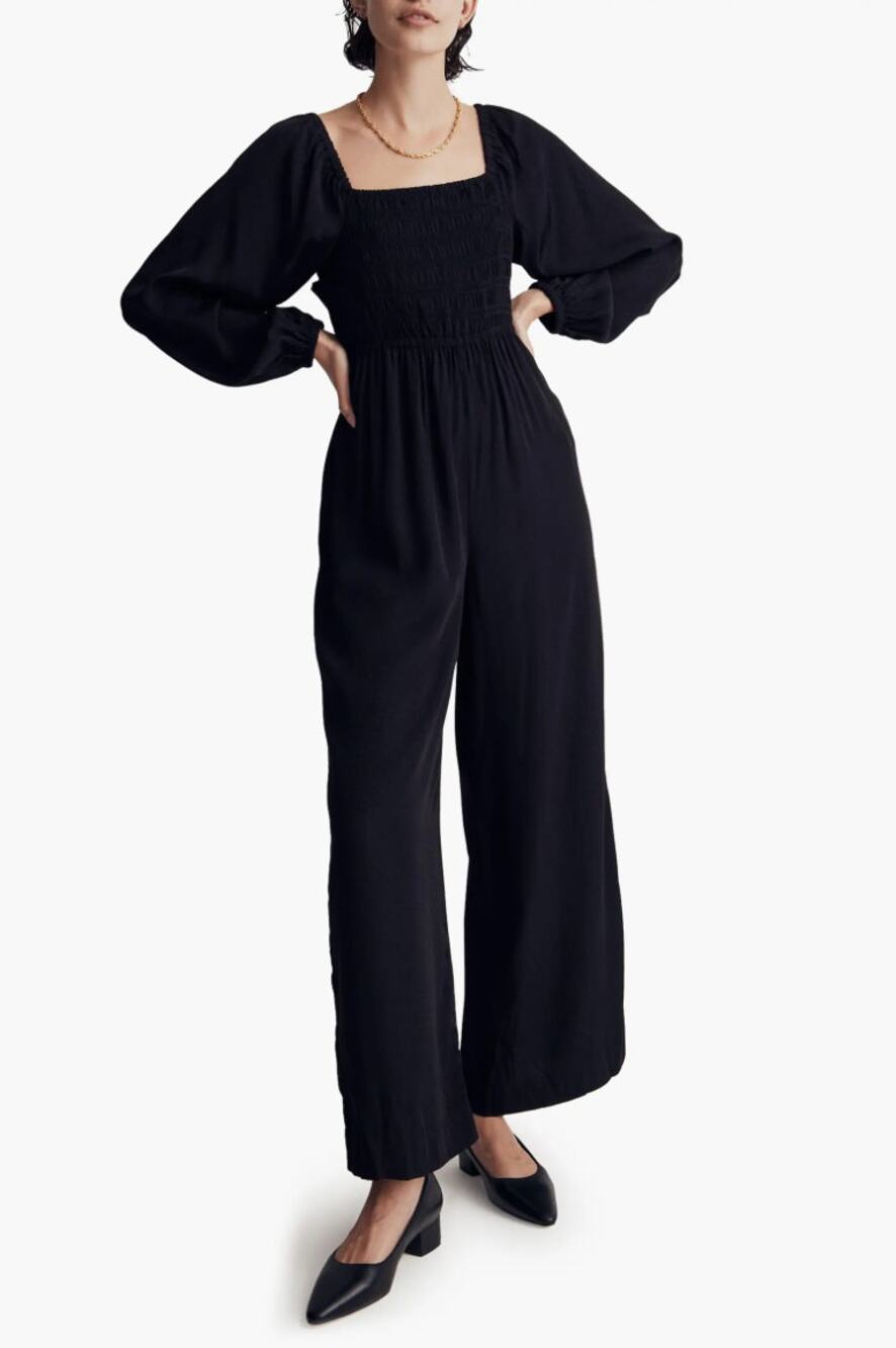 Madewell Lucie Tie-Back Long-Sleeve Jumpsuit in Star Jacquard